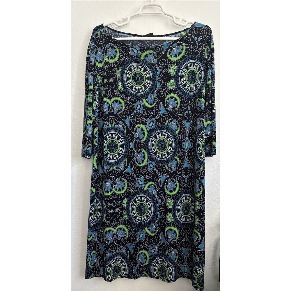 Avenue Plus Womens Size 26/28 Scoop Neck Paisley Dress Stretchy Flare Sleeves